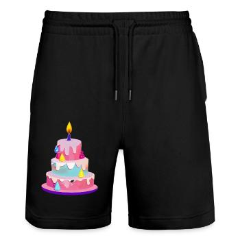 Fête d’anniversaire Gâteau d’anniversaire bébé - Short de jogging bio TRAINER Stanley/Stella unisexe - noir - Devant - Nik (191cm) & Marisol (170cm)