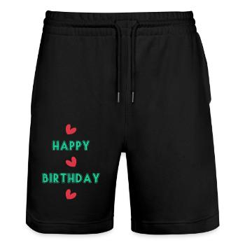 ALLES GUTE ZUM GEBURTSTAG!. ALLES GUTE ZUM GEBURTSTAG!. JAHRESTAG. - Stanley/Stella Unisex Bio Joggingshorts Trainer  - Schwarz - Vorne - Nik (191cm) & Marisol (170cm)
