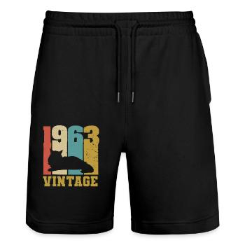 1963 Vintage Cat Maine Coon - Stanley/Stella Trainer Unisex Organic Jogging Shorts - black - Front - Nik (191cm) & Marisol (170cm)