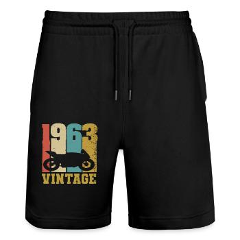 1963 motorcycle vintage - Stanley/Stella Trainer Unisex Organic Jogging Shorts - black - Front - Nik (191cm) & Marisol (170cm)