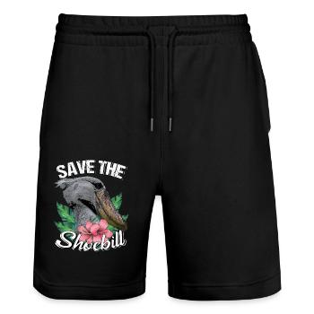 Schuhschnabel Save the shoebill - Stanley/Stella Trainer Unisex Organic Jogging Shorts - black - Front - Nik (191cm) & Marisol (170cm)