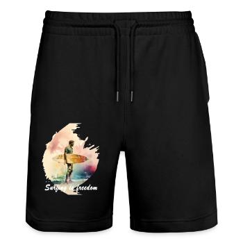 Ein Surfer mit Spruch im Watercolor Style - Stanley/Stella Unisex Bio Joggingshorts Trainer  - Schwarz - Vorne - Nik (191cm) & Marisol (170cm)