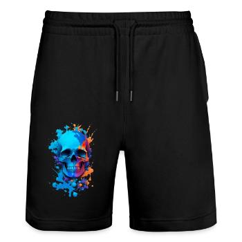 Farbenfroher Totenkopf - Stanley/Stella Unisex Bio Joggingshorts Trainer  - Schwarz - Vorne - Nik (191cm) & Marisol (170cm)