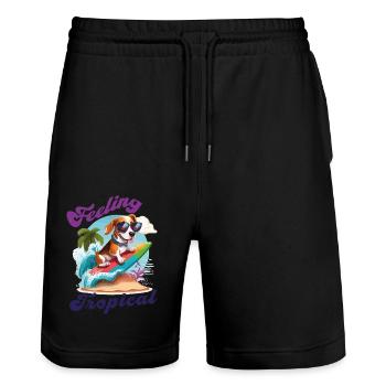 Feeling Tropical - Motif de chien beagle drôle mignon - Short de jogging bio TRAINER Stanley/Stella unisexe - noir - Devant - Nik (191cm) & Marisol (170cm)