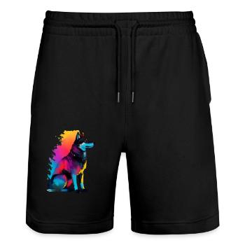 A dog wolf silhoutte colorful.beautiful dog wolf png - Stanley/Stella Trainer Unisex Organic Jogging Shorts - black - Front - Nik (191cm) & Marisol (170cm)