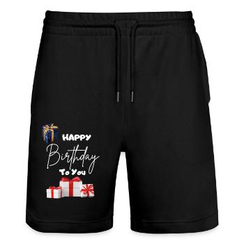 Happy Birthday to you-mit Geschenken - Stanley/Stella Unisex Bio Joggingshorts Trainer  - Schwarz - Vorne - Nik (191cm) & Marisol (170cm)