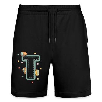 Buchstabe t Fahrzeug - personalisiertes Kindergeschenk - Stanley/Stella Unisex Bio Joggingshorts Trainer  - Schwarz - Vorne - Nik (191cm) & Marisol (170cm)