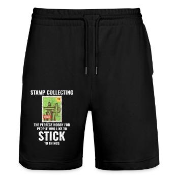 Stamp Collecting Collector Philatelist - Stanley/Stella Trainer Unisex Organic Jogging Shorts - black - Front - Nik (191cm) & Marisol (170cm)