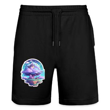 Sky-High Whimsy: Floating Islands - Stanley/Stella Trainer Unisex Organic Jogging Shorts - black - Front - Nik (191cm) & Marisol (170cm)