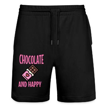 Chocolate and Happy: A Match Made in Heaven - Stanley/Stella Trainer Unisex Organic Jogging Shorts - black - Front - Nik (191cm) & Marisol (170cm)