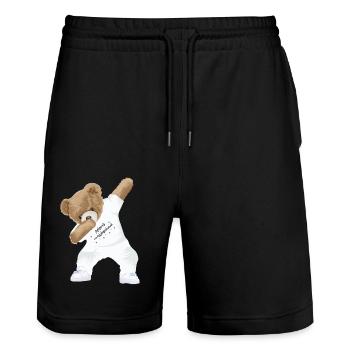 Dabbing Teddy - Stanley/Stella Unisex Bio Joggingshorts Trainer  - Schwarz - Vorne - Nik (191cm) & Marisol (170cm)