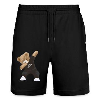 Dabbing Teddy - Stanley/Stella Unisex Bio Joggingshorts Trainer  - Schwarz - Vorne - Nik (191cm) & Marisol (170cm)