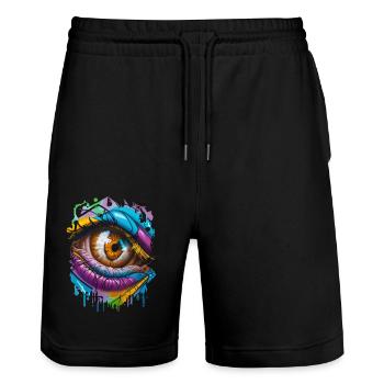 Graffiti Street Art Spray Vintage Schablone Retro - Stanley/Stella Unisex Bio Joggingshorts Trainer  - Schwarz - Vorne - Nik (191cm) & Marisol (170cm)