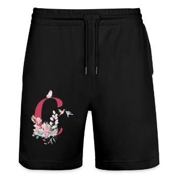 Buchstabe c floral - Geschenkidee - Stanley/Stella Unisex Bio Joggingshorts Trainer  - Schwarz - Vorne - Nik (191cm) & Marisol (170cm)