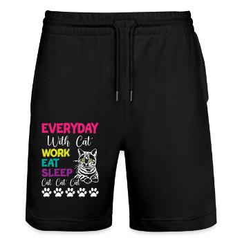 Everyday is Cats Work Eat Sleep Cat Cat Cat - Stanley/Stella Trainer Unisex Organic Jogging Shorts - black - Front - Nik (191cm) & Marisol (170cm)