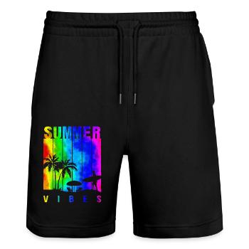 Sommer Illustration Sommer Blumenkunst Blume Meer - Stanley/Stella Unisex Bio Joggingshorts Trainer  - Schwarz - Vorne - Nik (191cm) & Marisol (170cm)