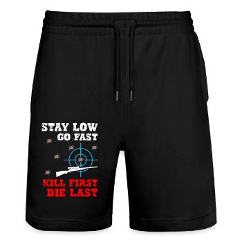 Stay Low Go Fast Kill First Die Last Sniper - Stanley/Stella Trainer Unisex Organic Jogging Shorts - black - Front - Nik (191cm) & Marisol (170cm)