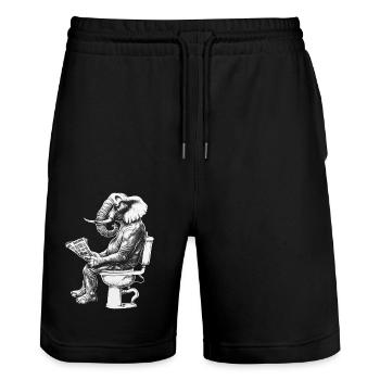 Lustiger Elefant auf WC – Kunstwerk in Schwarz-Wei - Stanley/Stella Unisex Bio Joggingshorts Trainer  - Schwarz - Vorne - Nik (191cm) & Marisol (170cm)