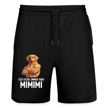 Chien Chiens Je n’entends que Mimimi - Short de jogging bio TRAINER Stanley/Stella unisexe - noir - Devant - Nik (191cm) & Marisol (170cm)