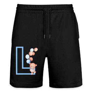 Blue Letter L Bear - Stanley/Stella Trainer Unisex Organic Jogging Shorts - black - Front - Nik (191cm) & Marisol (170cm)