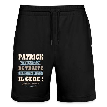 Patrick humour retraite cadeau retraité - Short de jogging bio TRAINER Stanley/Stella unisexe - noir - Devant - Nik (191cm) & Marisol (170cm)