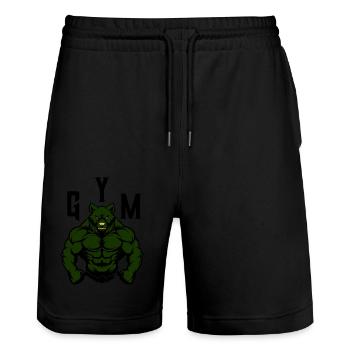 bär comic gym beast - Stanley/Stella Unisex Bio Joggingshorts Trainer  - Schwarz - Vorne - Nik (191cm) & Marisol (170cm)