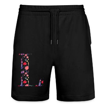 Personalized floral letter l - gift idea - Stanley/Stella Trainer Unisex Organic Jogging Shorts - black - Front - Nik (191cm) & Marisol (170cm)