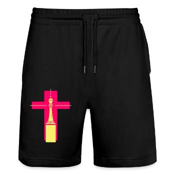 chess checkmate chess player chess tournament king - Stanley/Stella Trainer Unisex Organic Jogging Shorts - black - Front - Nik (191cm) & Marisol (170cm)