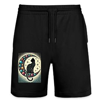 Chat Noir Luna - Short de jogging bio TRAINER Stanley/Stella unisexe - noir - Devant - Nik (191cm) & Marisol (170cm)