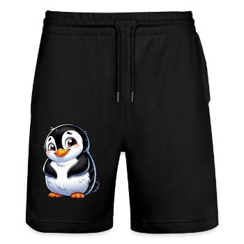 pingouin de dessin animé timide mignon - Short de jogging bio TRAINER Stanley/Stella unisexe - noir - Devant - Nik (191cm) & Marisol (170cm)