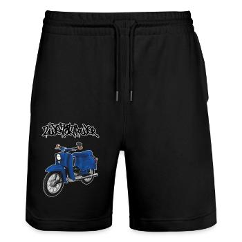 Schwalbe (blau) // Illustration - Stanley/Stella Unisex Bio Joggingshorts Trainer  - Schwarz - Vorne - Nik (191cm) & Marisol (170cm)