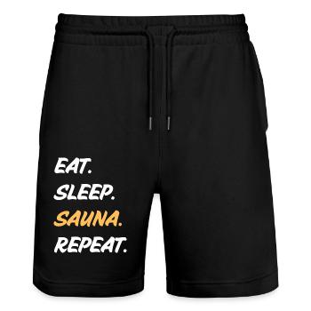 Manger dormir sauna répéter - Short de jogging bio TRAINER Stanley/Stella unisexe - noir - Devant - Nik (191cm) & Marisol (170cm)