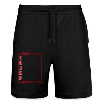 Champ 1986 Chinesisch Design - Stanley/Stella Unisex Bio Joggingshorts Trainer  - Schwarz - Vorne - Nik (191cm) & Marisol (170cm)