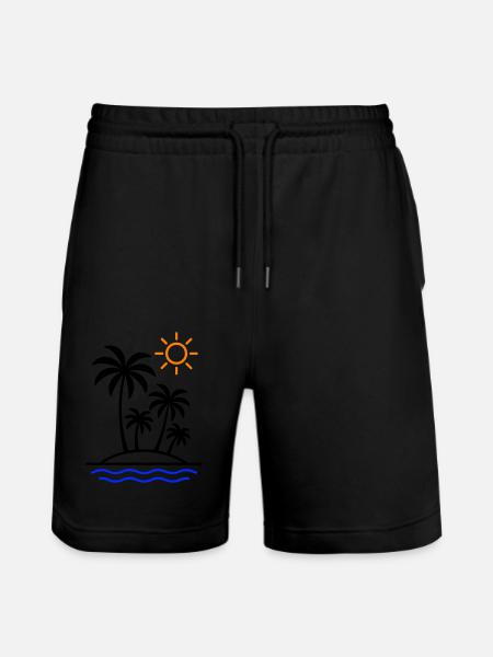 Island Summer Palm Trees - Stanley/Stella Trainer Unisex Organic Jogging Shorts - black