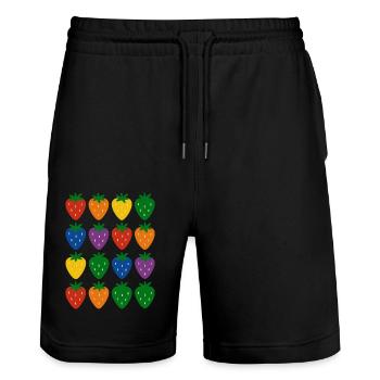 Buntes Regenbogen-Erdbeermuster - Stanley/Stella Unisex Bio Joggingshorts Trainer  - Schwarz - Vorne - Nik (191cm) & Marisol (170cm)