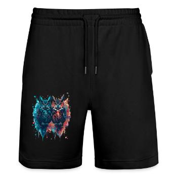 Tinte,Eulen,illustration,malerei,graffiti,Eule - Stanley/Stella Unisex Bio Joggingshorts Trainer  - Schwarz - Vorne - Nik (191cm) & Marisol (170cm)