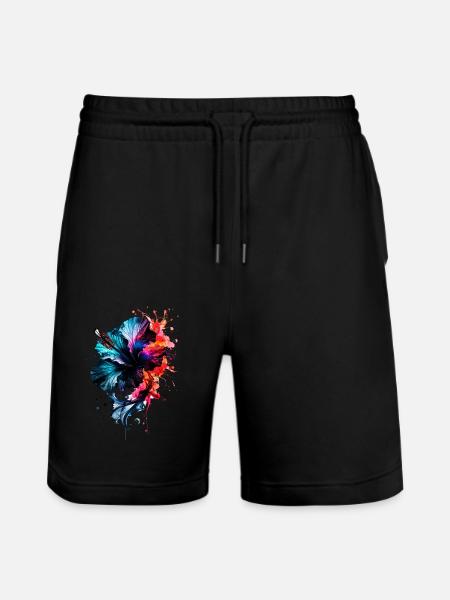 ink,hibiscus,illustration,painting,graffiti,flower - Stanley/Stella Trainer Unisex Organic Jogging Shorts - black