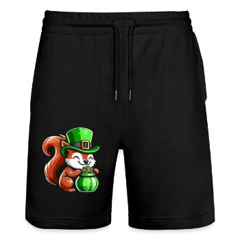 Conception de bande dessinée écureuil mignon de la Saint-Patrick - Short de jogging bio TRAINER Stanley/Stella unisexe - noir - Devant - Nik (191cm) & Marisol (170cm)