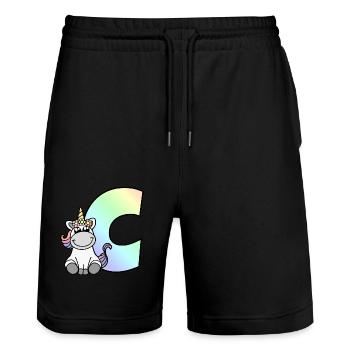 Einhorn Buchstabe C - Stanley/Stella Unisex Bio Joggingshorts Trainer  - Schwarz - Vorne - Nik (191cm) & Marisol (170cm)
