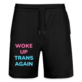 Woke up trans again - trans pride - Stanley/Stella Trainer Unisex Organic Jogging Shorts - black - Front - Nik (191cm) & Marisol (170cm)