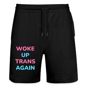 Woke up trans again - funny trans pride - Stanley/Stella Trainer Unisex Organic Jogging Shorts - black - Front - Nik (191cm) & Marisol (170cm)