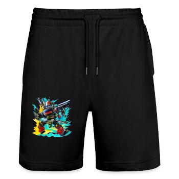 Böser Roboter Serie 008 - Stanley/Stella Unisex Bio Joggingshorts Trainer  - Schwarz - Vorne - Nik (191cm) & Marisol (170cm)