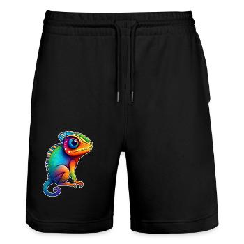 Cute little chameleon - Stanley/Stella Trainer Unisex Organic Jogging Shorts - black - Front - Nik (191cm) & Marisol (170cm)