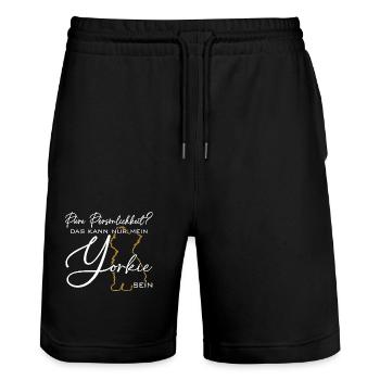 Yorkie Silhouette lustiger Spruch Schreibschrift - Stanley/Stella Unisex Bio Joggingshorts Trainer  - Schwarz - Vorne - Nik (191cm) & Marisol (170cm)
