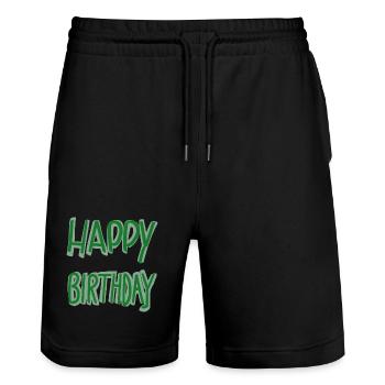Green Happy Birthday Lettering - Stanley/Stella Trainer Unisex Organic Jogging Shorts - black - Front - Nik (191cm) & Marisol (170cm)