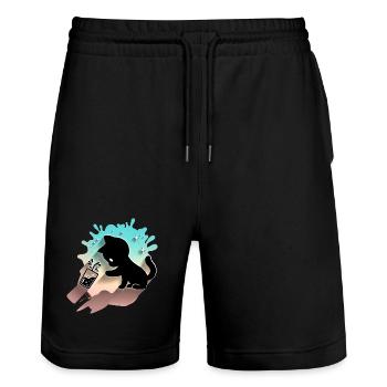 Kawaii Katze mit Bubble Tea Cute Sweet Kitty - Stanley/Stella Unisex Bio Joggingshorts Trainer  - Schwarz - Vorne - Nik (191cm) & Marisol (170cm)
