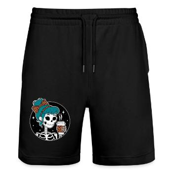 Funny Mexican Skeleton with Latte Coffee Halloween - Stanley/Stella Trainer Unisex Organic Jogging Shorts - black - Front - Nik (191cm) & Marisol (170cm)