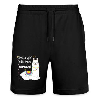 Alpaka Liebe - Stanley/Stella Unisex Bio Joggingshorts Trainer  - Schwarz - Vorne - Nik (191cm) & Marisol (170cm)