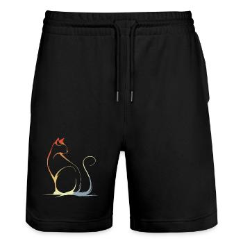 Cat Drawing Vintage - Stanley/Stella Trainer Unisex Organic Jogging Shorts - black - Front - Nik (191cm) & Marisol (170cm)
