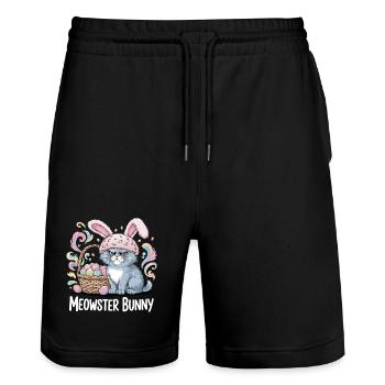 Meowster Bunny Easter Basket - Stanley/Stella Trainer Unisex Organic Jogging Shorts - black - Front - Nik (191cm) & Marisol (170cm)